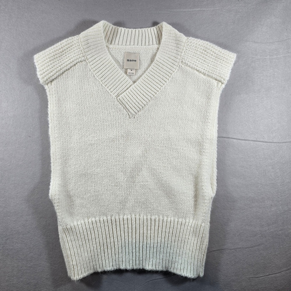 Maeve Anthropologie V-Neck Chunky Knit Sweater Vest Sleeveless Cream Medium